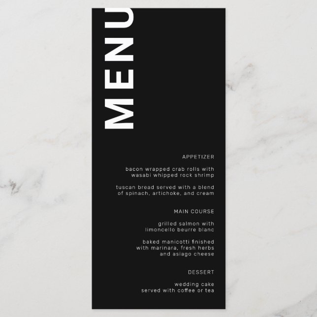 Menu Mariage noir minimum de lettres en gras (Devant)