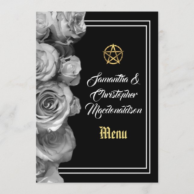 Menu mariage noir pentacle Wiccan (Devant)