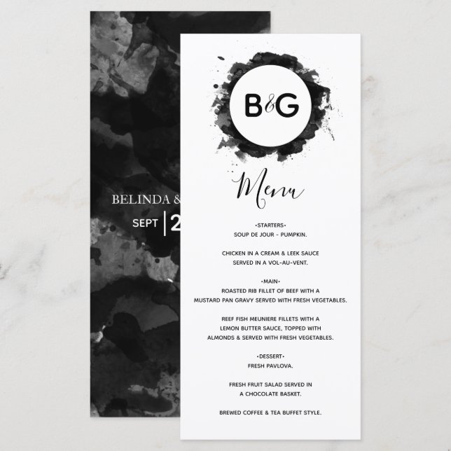 Menu Mariage noir simple (Devant / Derrière)