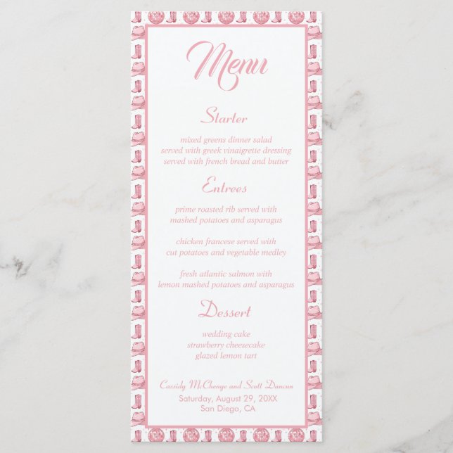 Menu Mariage Occidental Rose Boots (Devant)