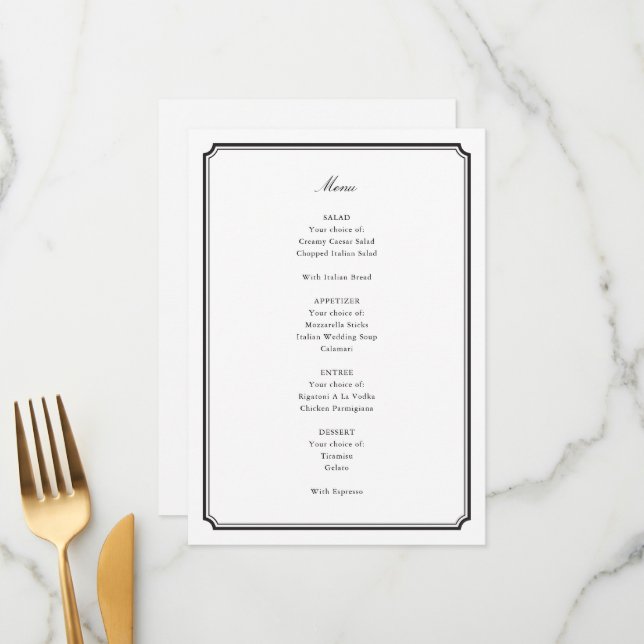Menu Mariage officiel (Devant/Arrière en situation)