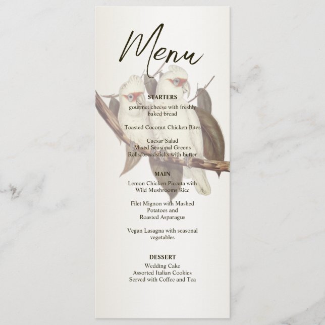 Menu Mariage Oiseaux blancs (Devant)