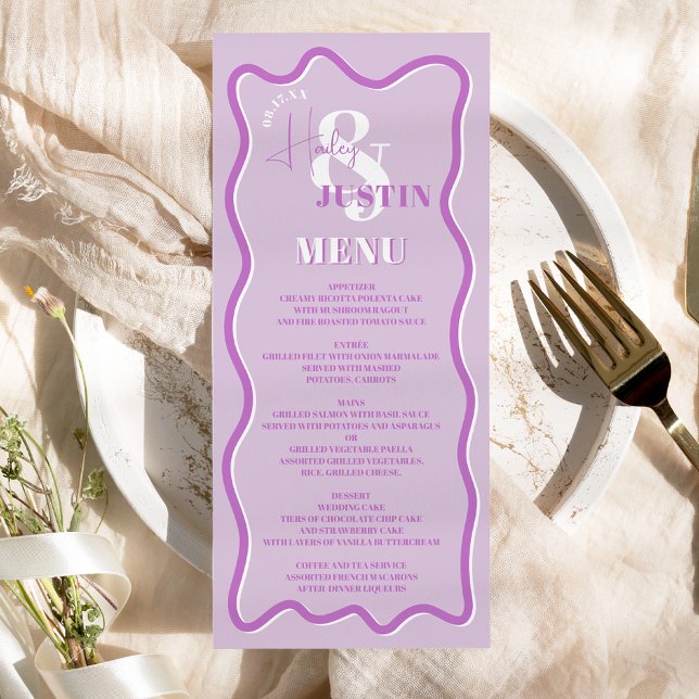 Menu Mariage ondulé à courbe rouge rétro (Créateur téléchargé)