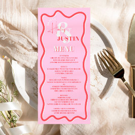 Menu Mariage ondulé à courbe rouge rétro rose