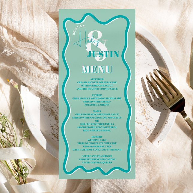 Menu Mariage ondulé rétro turquoise (Créateur téléchargé)