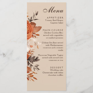 Menu Mariage orange brûlé en terre cuite claire