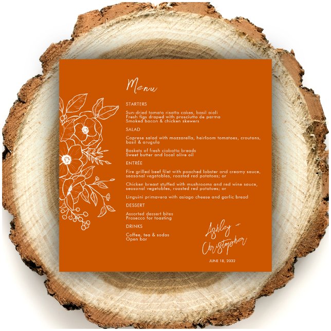 Menu Mariage orange brulé végétal minimal (Créateur téléchargé)