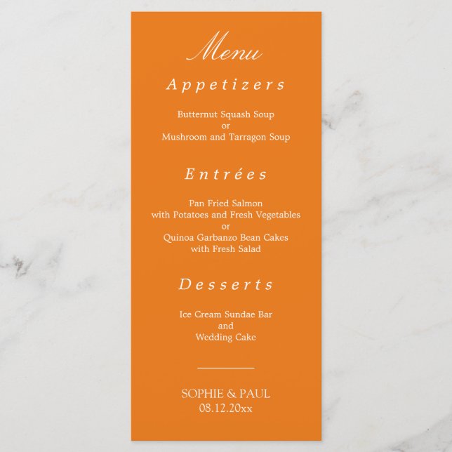 Menu Mariage orange vibre (Devant)