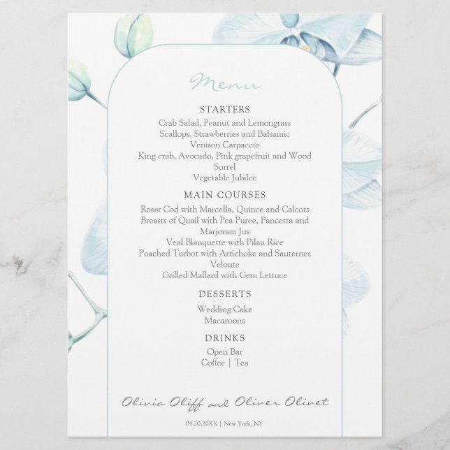 Menu Mariage Orchidée bleue douce (Devant)