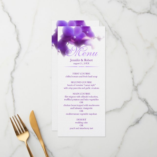 Menu Mariage Orchidée violette (Devant/Arrière en situation)