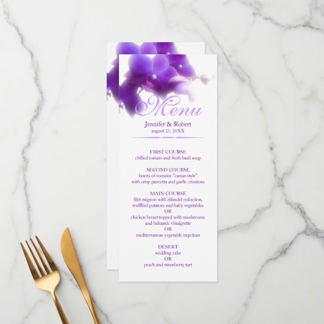 Menu Mariage Orchidée violette (Devant/Arrière en situation)