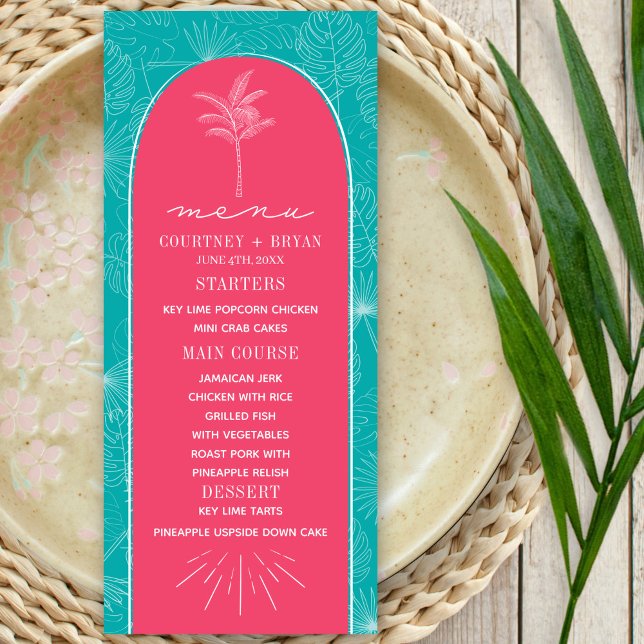 Menu Mariage Palm Tree Rose & Blue Beach (Créateur téléchargé)