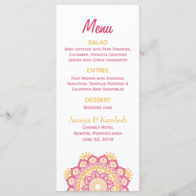 Menu Mariage Paramètre complexe (Devant)