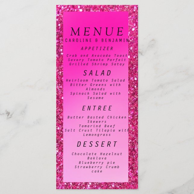 Menu mariage Parties scintillant rose classique (Devant)