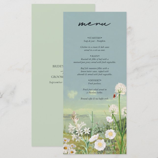 Menu Mariage Paysage de montagne Fleur sauvage aquarell (Devant / Derrière)