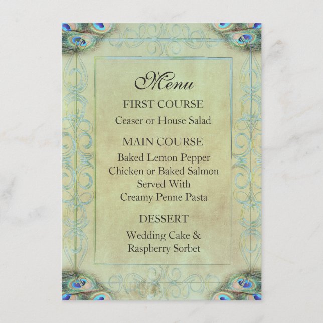 Menu Mariage Peacock vintage (Devant)