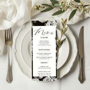 Menu Mariage personnalisé Floral noir et blanc