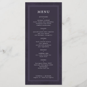 Menu Mariage personnalisé simple et élégant violet fonc