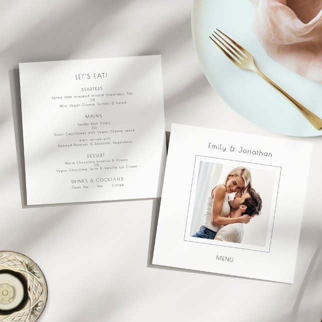 Menu Mariage photo Carré contemporain (Front and back view)