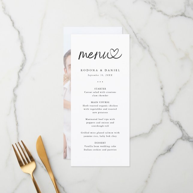 Menu Mariage photo minimaliste moderne (Devant/Arrière en situation)