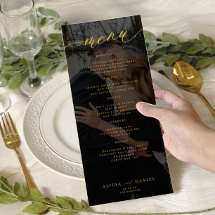 Menu Mariage photo moderne or et noir