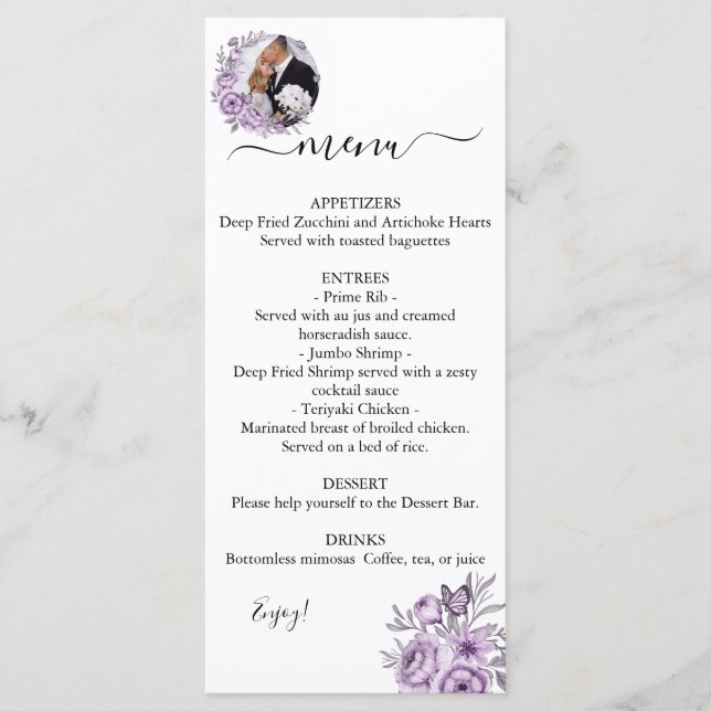 Menu Mariage photo modifiable orchidée (Devant)