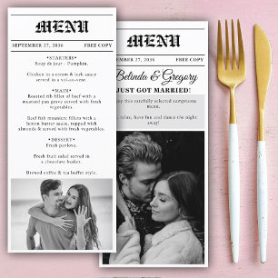 Menu Mariage photo noir et blanc du journal mariage