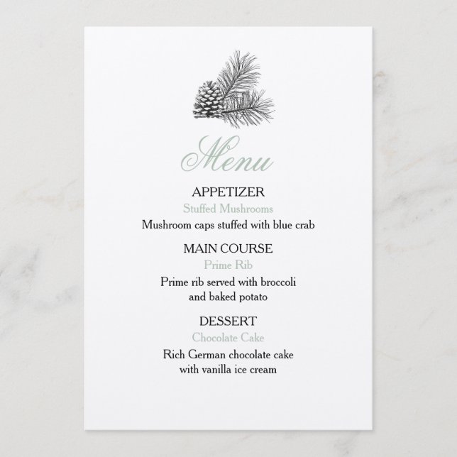 Menu Mariage Pine Tree - Rustique (Devant)