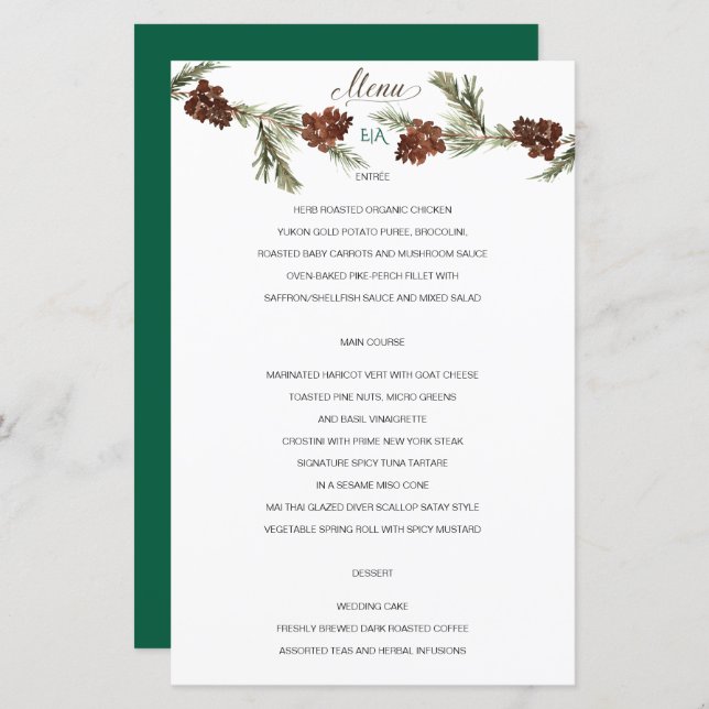 Menu Mariage Pinery d'hiver (Devant / Derrière)