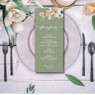 Menu Mariage plat Rustique Floral Sage Green