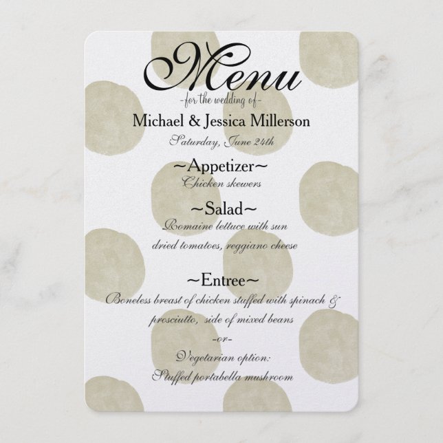Menu Mariage Points Aquarelle Or (Devant)