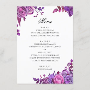 Menu Mariage pourpre aquarelle. lavande romantique