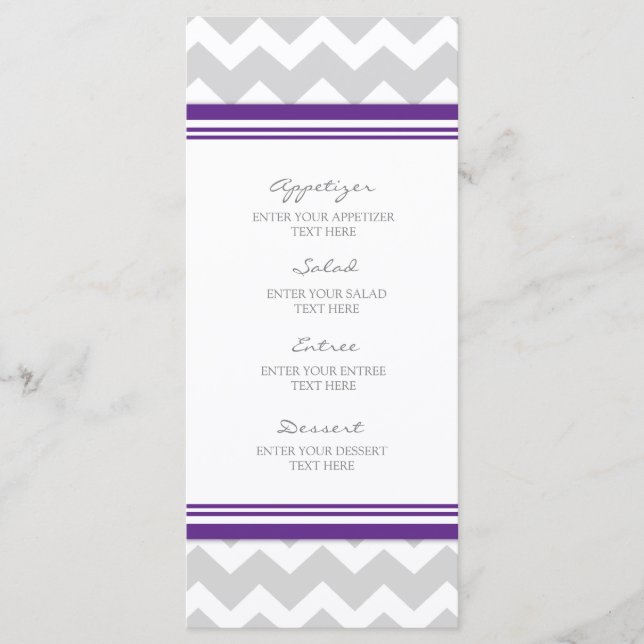 Menu mariage Purple Grey Chevron (Devant)