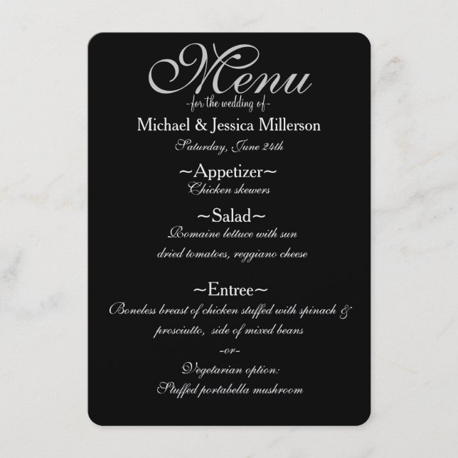 Menu Mariage Quatrefoil noir et blanc (Devant)