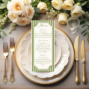 Menu Mariage rayures vintage vert sauge