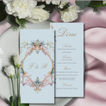 Menu mariage Regency Era Blue Monogram Monogramme