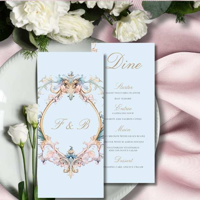 Menu mariage Regency Era Blue Monogram Monogramme (Créateur téléchargé)