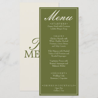 Menu Mariage Rétro Argent Ancien Vert Olive Élégant