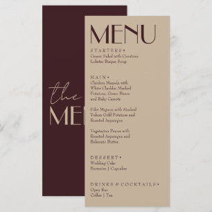 Menu Mariage rétro Bourgogne Or Argent Vieille Fortune