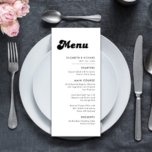 Menu Mariage Rétro Chic Noir et Blanc