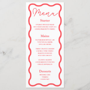Menu Mariage rétro Coral Wavy