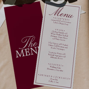 Menu Mariage rétro élégant bordeaux crème argent ancien
