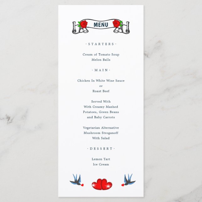 Menu Mariage Retro Rockabilly Hearts (Devant)