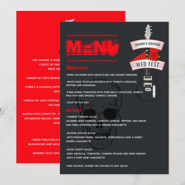 Menu Mariage Rock and Roll (Devant / Derrière)