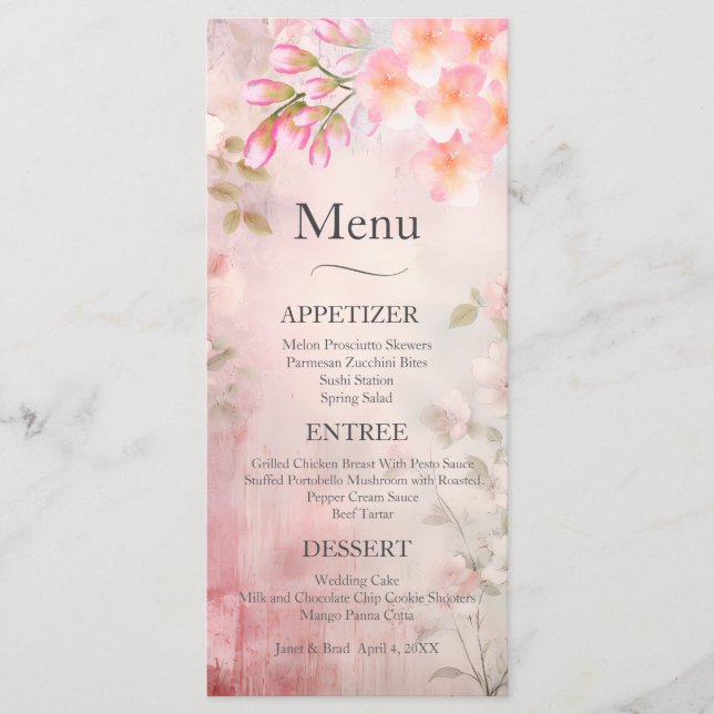 Menu Mariage romantique rose (Devant)