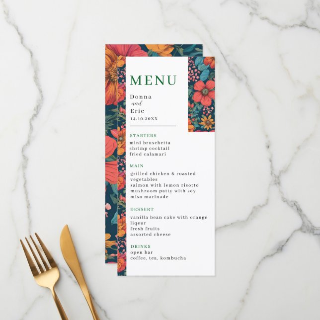 Menu Mariage romantique rose vintage (Devant/Arrière en situation)