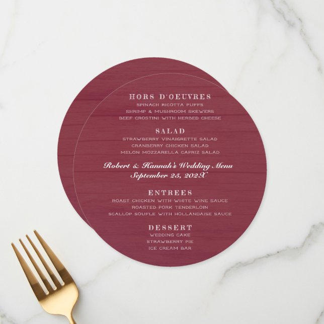 Menu Mariage Rond Bois Bourgogne Quatre Sections (Devant/Arrière en situation)