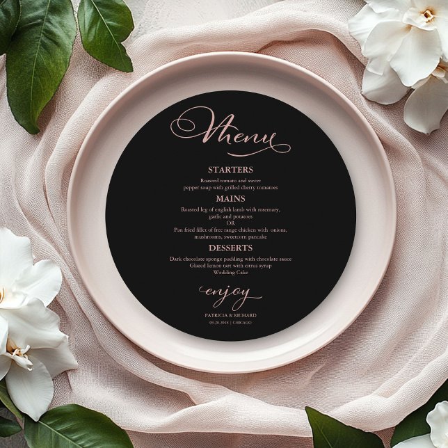 Menu Mariage rond Élégante calligraphie (Créateur téléchargé)
