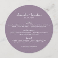 Menu Mariage rond Lilac simple Dusty