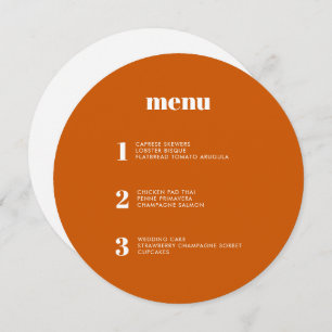 Menu Mariage rond minimal brûlé orange moderne